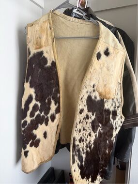 Cowhide Panel Leather Vest - Brown & Cream